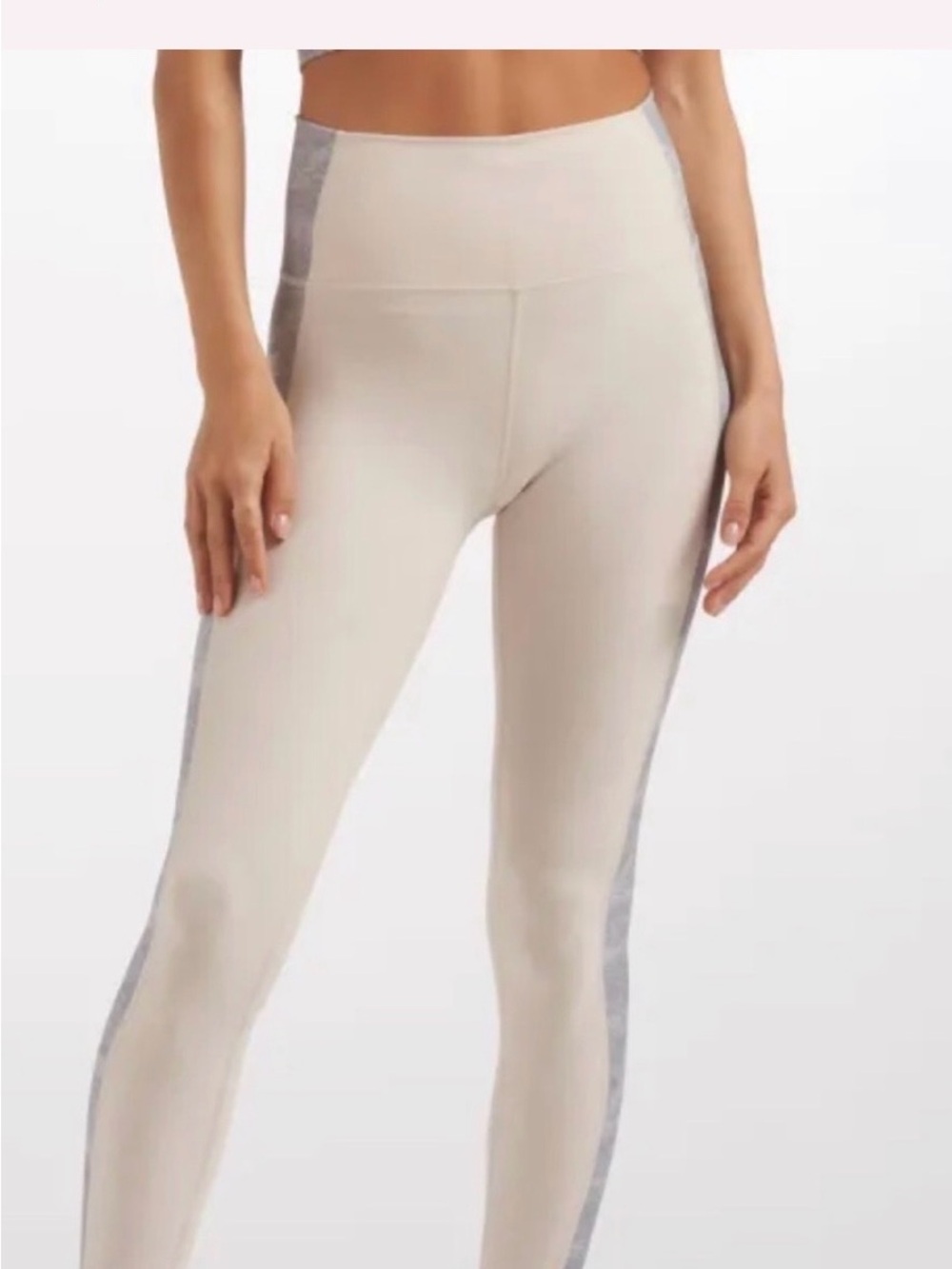Vuori Cream Leggings with High Waist Gray Side Panels Size XS